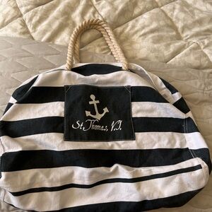 Striped Rope Handle Tote Bag with Anchor Patch